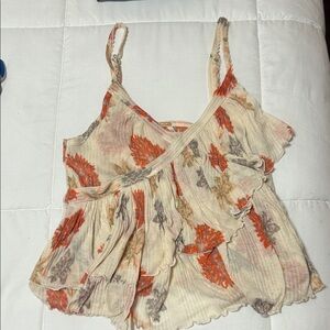 Free People Cream and Orange Floral Camisole